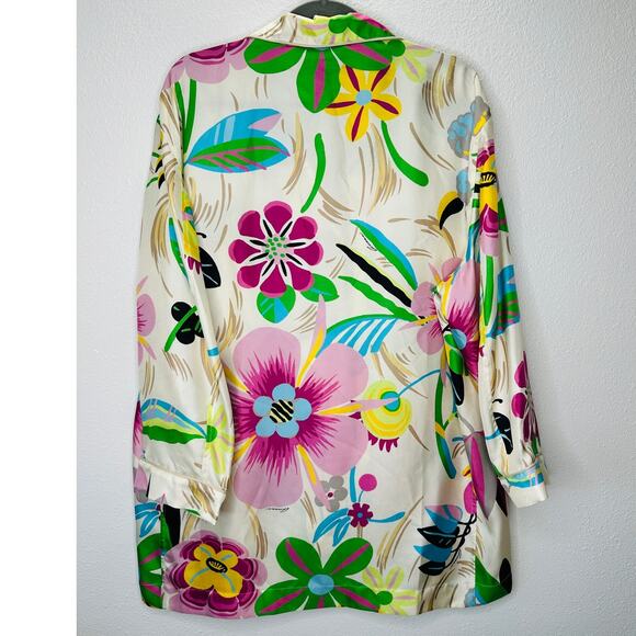 NWT Gucci Silk Tan Pink Blue Multi Floral Leaf Printed Blouse 46 / XL - Picture 6 of 16